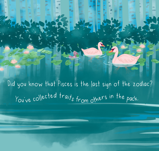 A look inside Pisces Baby by Jen Neary featuring swans and rhyming text.