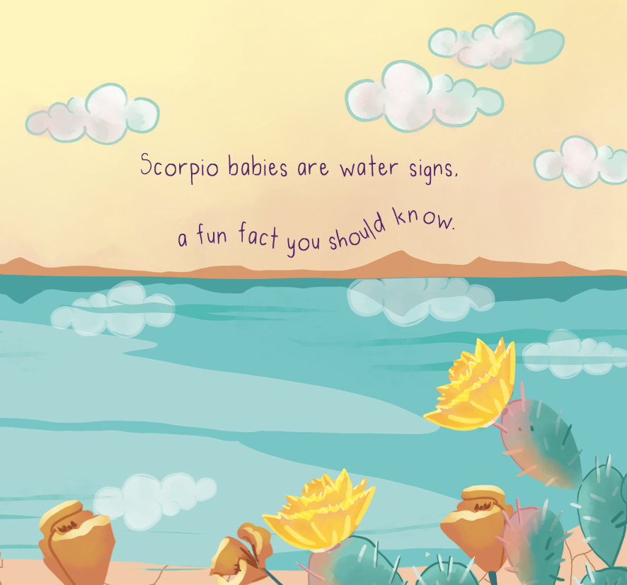 scorpio zodiac baby book featuring rhyming text.