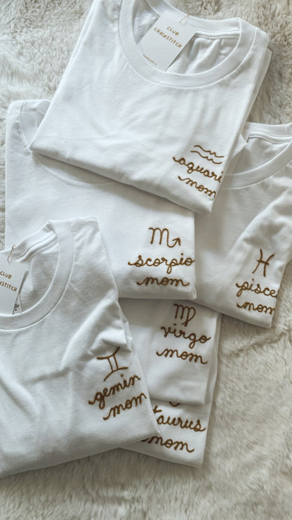 zodiac mom embroidered t shirt - 100% cotton