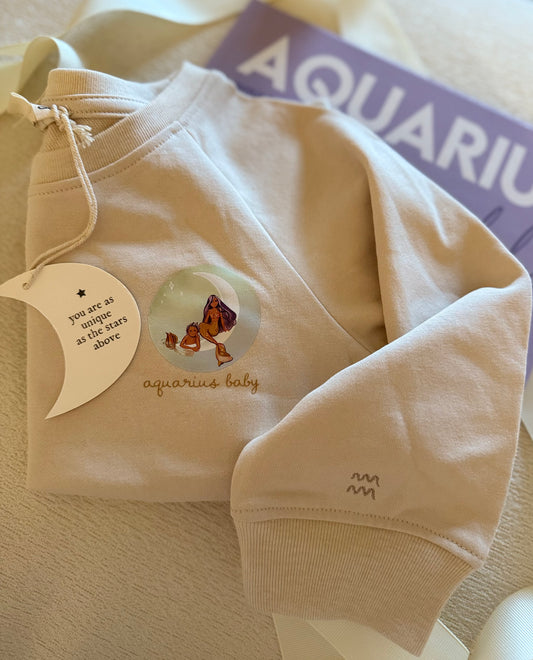 aquarius zodiac sign book and crewneck - baby shower gift set