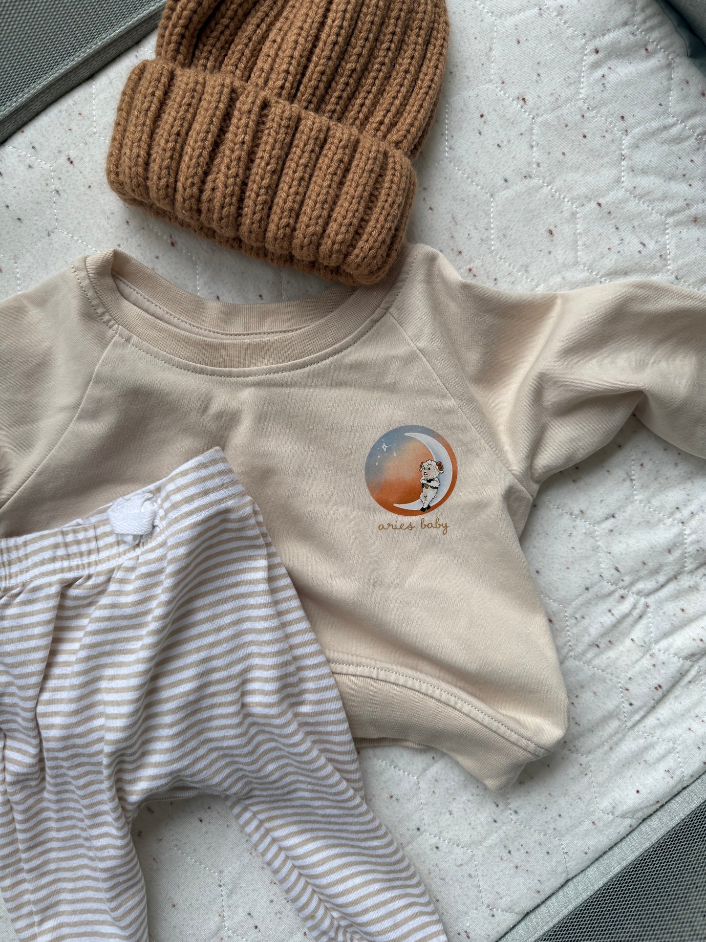 Zodiac astrology baby outfit ideas with crewneck sweatshirt for babies and toddlers