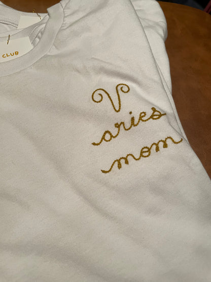 zodiac mom embroidered t shirt - 100% cotton