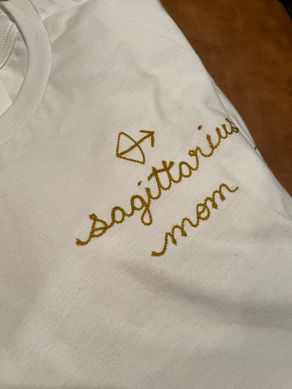 zodiac mom embroidered t shirt - 100% cotton