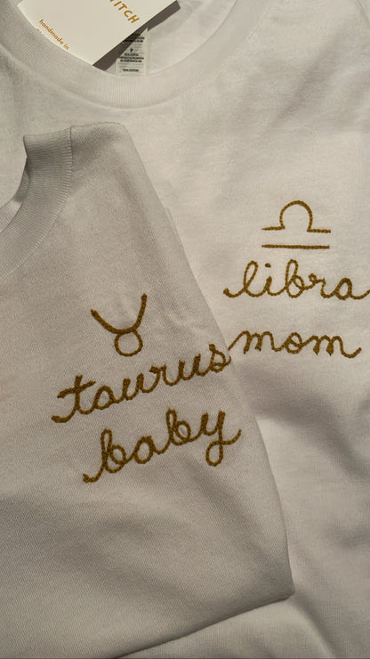 zodiac mom embroidered t shirt - 100% cotton