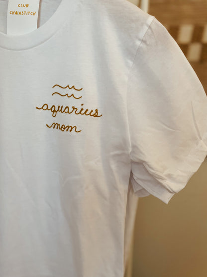 zodiac mom embroidered t shirt - 100% cotton
