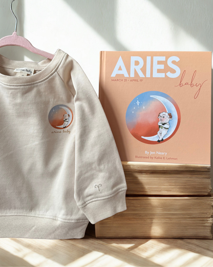 aries zodiac toddler crewneck and aries baby book for a unique and thoughtful baby shower gift set