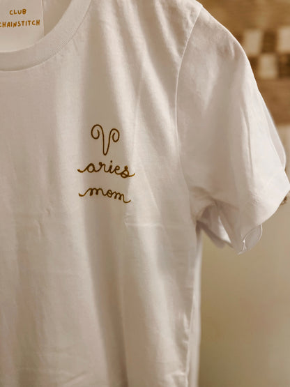 zodiac mom embroidered t shirt - 100% cotton