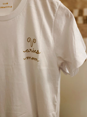 Open image in slideshow, zodiac mom embroidered t shirt - 100% cotton
