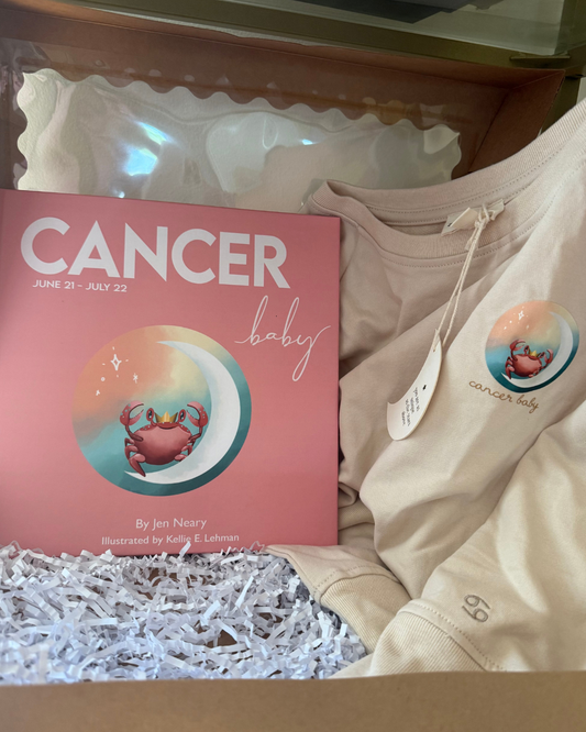 cancer baby gift set - cancer book & matching crewneck - zodiac baby