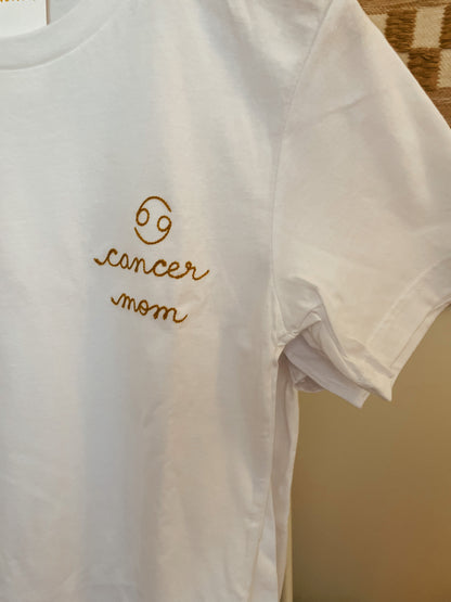 zodiac mom embroidered t shirt - 100% cotton