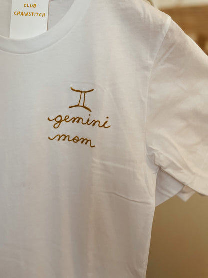 zodiac mom embroidered t shirt - 100% cotton