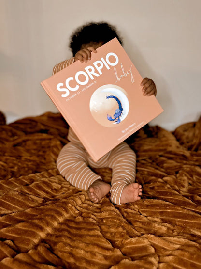 Personalized Scorpio zodiac baby book for unique baby shower gifts and nursery shelves