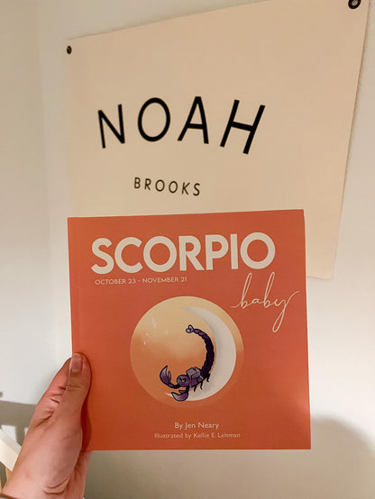 Personalized Scorpio zodiac baby book for unique baby shower gifts and nursery shelves