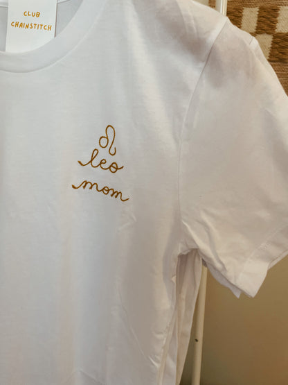 zodiac mom embroidered t shirt - 100% cotton