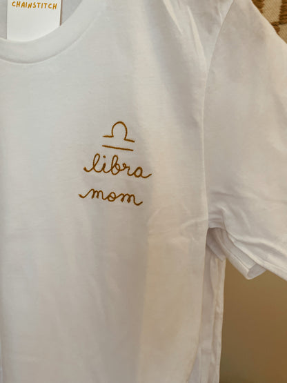zodiac mom embroidered t shirt - 100% cotton