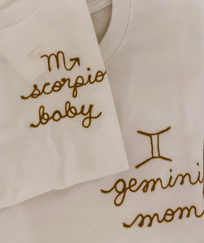 zodiac mom embroidered t shirt - 100% cotton