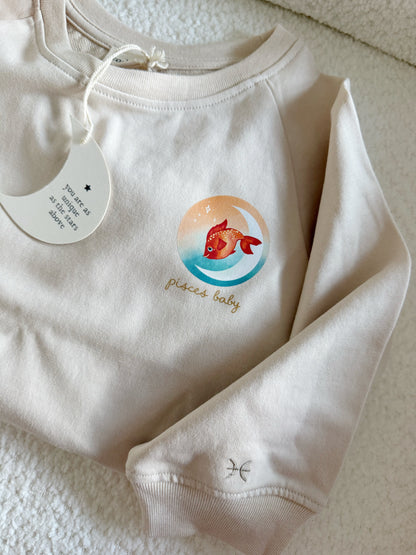 Beige Pisces fish zodiac crewneck sweatshirt for toddlers and babies