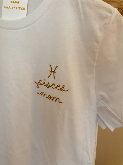 zodiac mom embroidered t shirt - 100% cotton