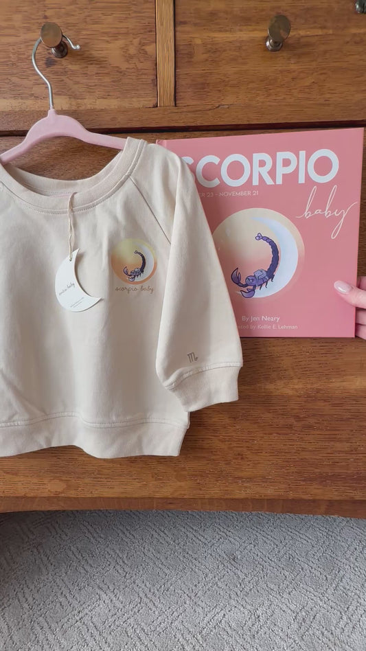 scorpio baby shower gift set - personalized zodiac sign book & crewneck bundle