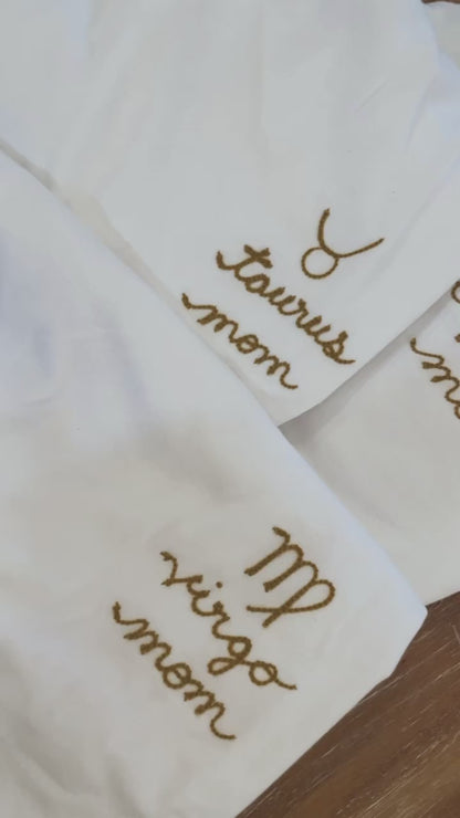 zodiac mom embroidered t shirt - 100% cotton