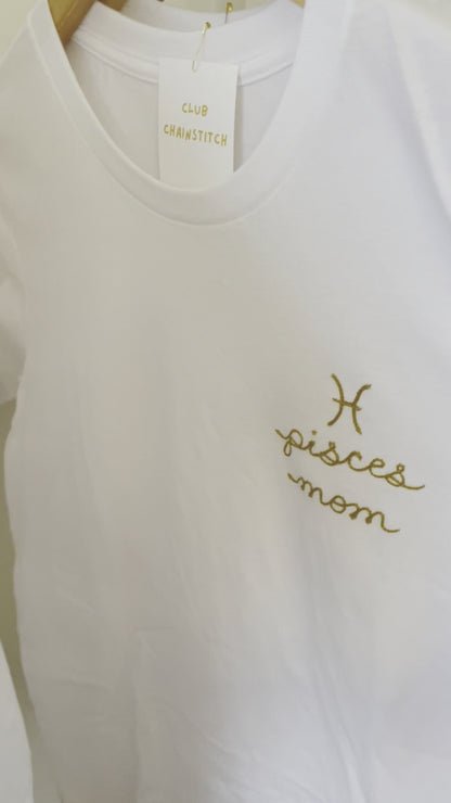 zodiac mom embroidered t shirt - 100% cotton