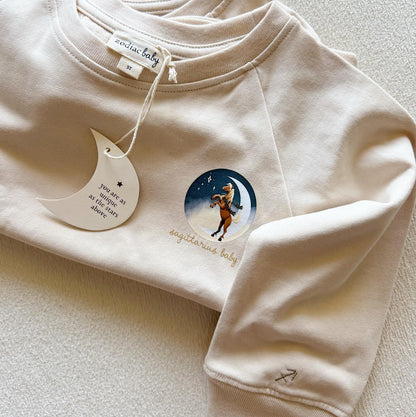 Beige Sagittarius horse zodiac crewneck sweatshirt for toddlers and babies