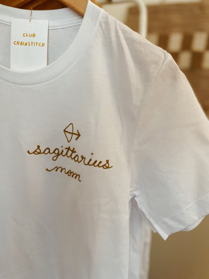 zodiac mom embroidered t shirt - 100% cotton