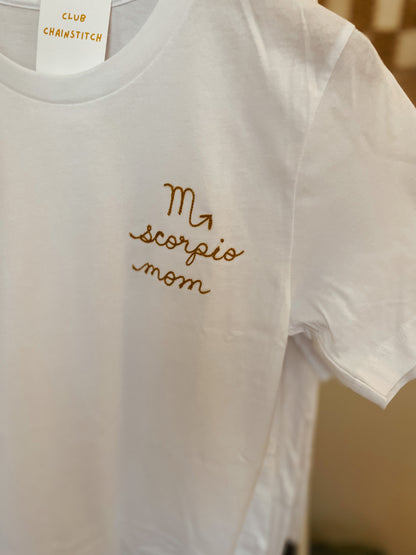 zodiac mom embroidered t shirt - 100% cotton