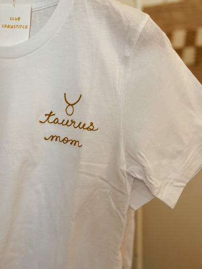 zodiac mom embroidered t shirt - 100% cotton