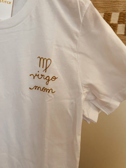 zodiac mom embroidered t shirt - 100% cotton