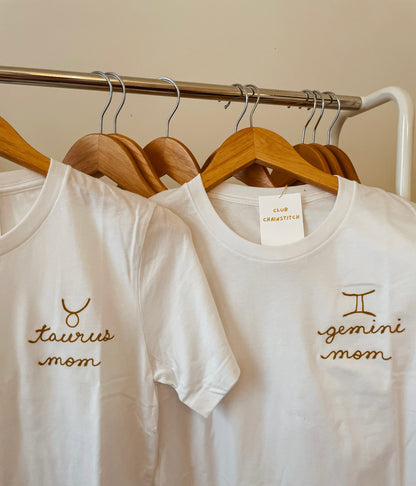 zodiac mom embroidered t shirt - 100% cotton