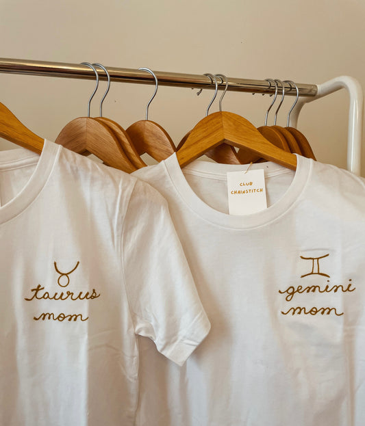 zodiac mom embroidered t shirt - 100% cotton