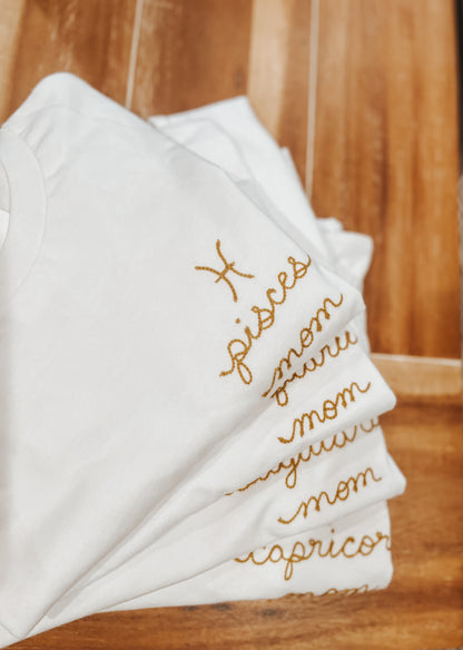 zodiac mom embroidered t shirts for adults and astrology lovers