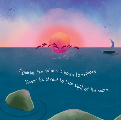 aquarius zodiac baby book featuring rhyming text.