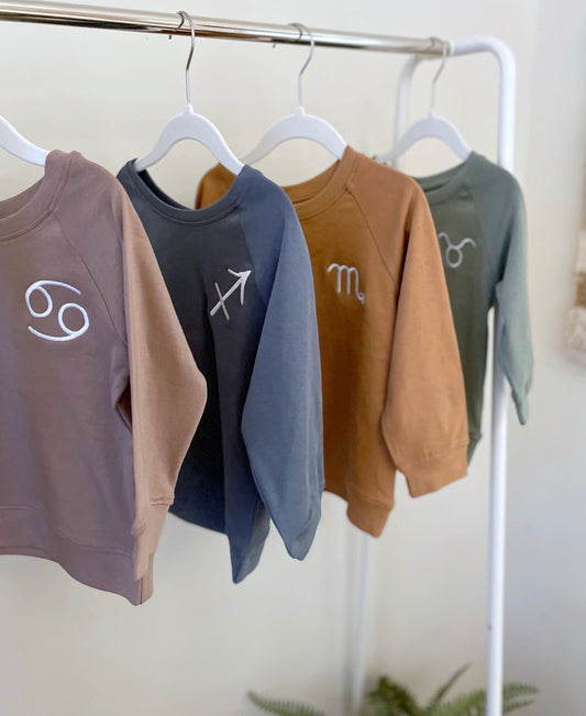 zodiac sign toddler crewnecks