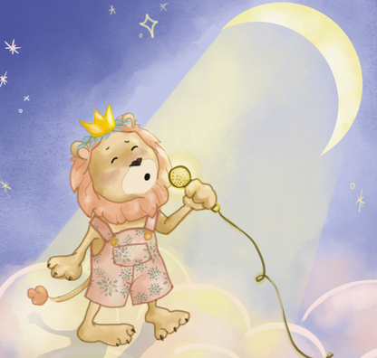 Leo Baby book featuring a lion and a crescent moon. Leo Baby shares the positive traits about a Leo child.