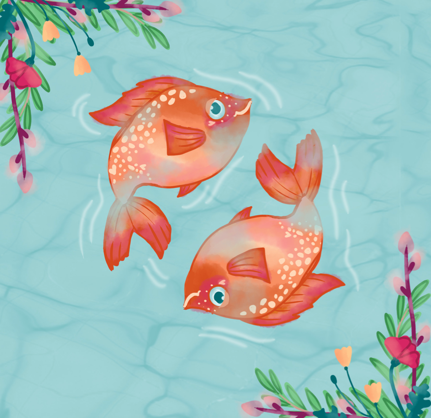 A baby book featuring fish for baby Pisces.